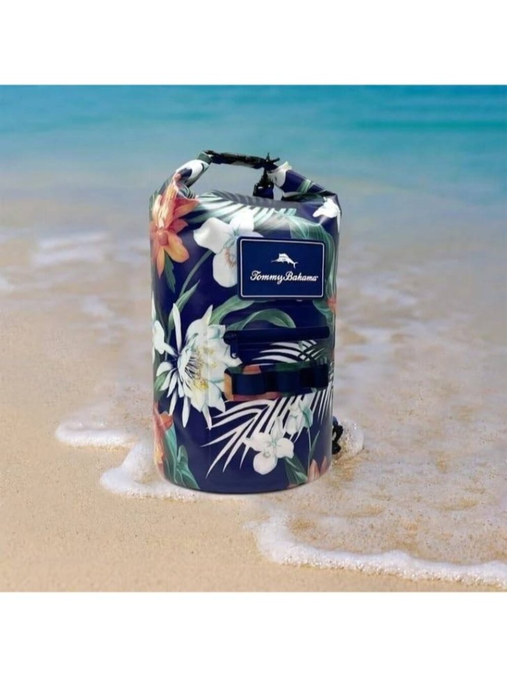 Tommy Bahama Navy Blue Tropical Floral Waterproof Dry Bag Beach Boating Sack